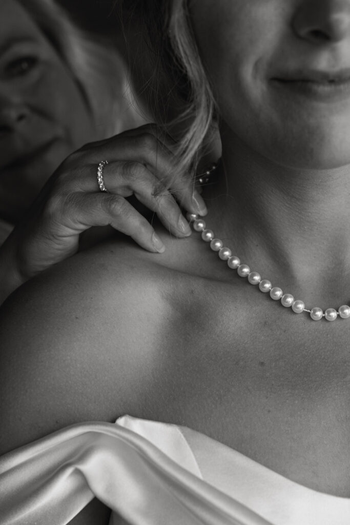 bride and mother getting ready for wedding day in San Diego