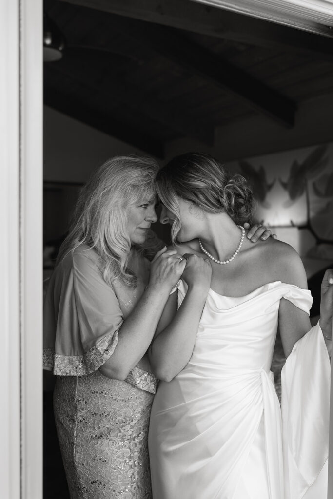 bride and mother getting ready for wedding day in San Diego