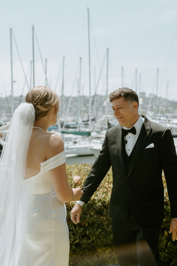 bride and father during their first look