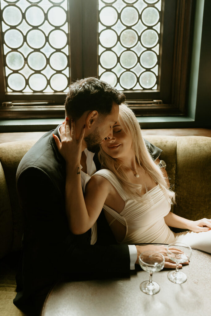 creative couples photoshoot in a bar