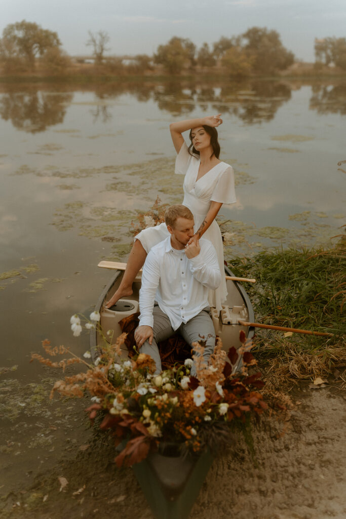 creative couples photoshoot with a canoe