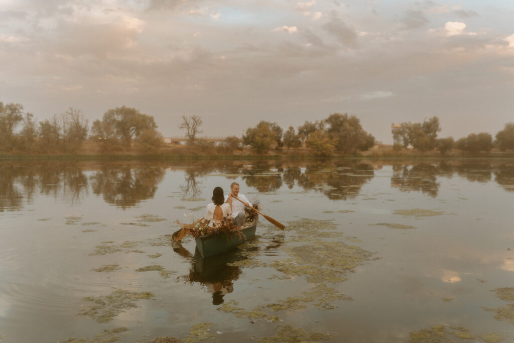 creative couples photoshoot with a canoe