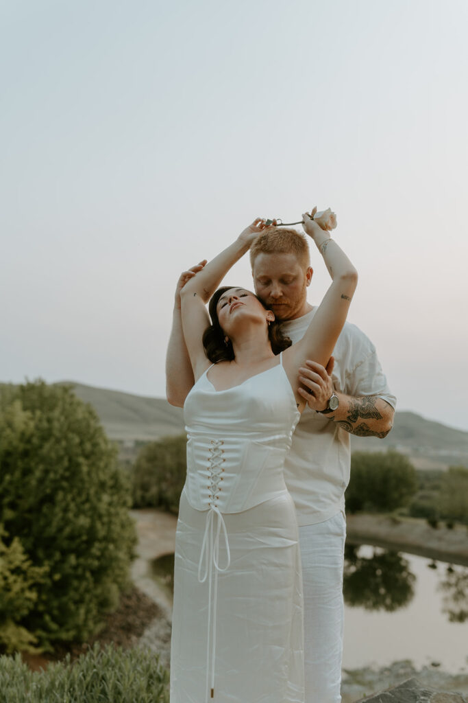 creative couples photoshoot with a picnic