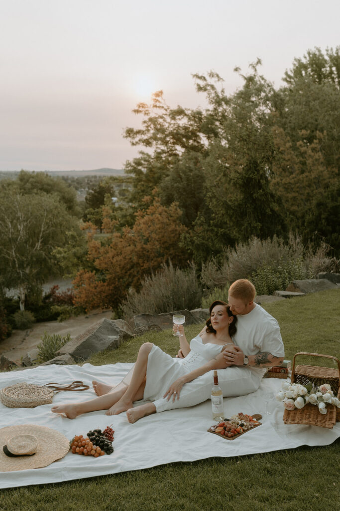 creative couples photoshoot with a picnic