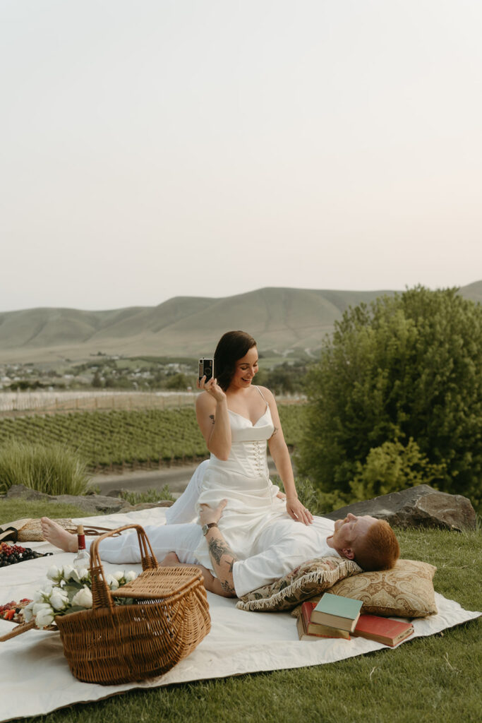 creative couples photoshoot with a picnic