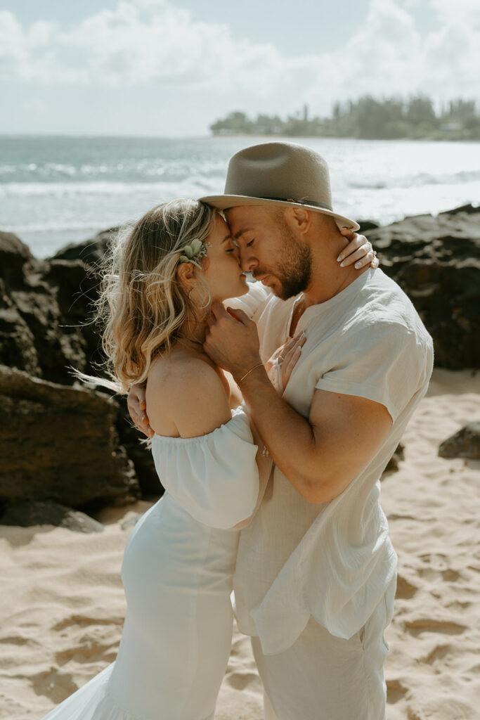 Newlyweds enjoying the serene atmosphere of their elopement in Kauai.