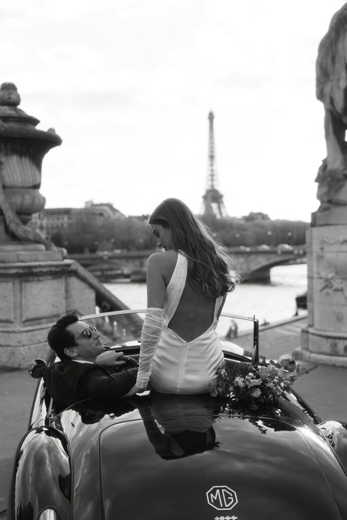 A destination wedding and elopement photographer shoots editorial Paris couple photography.